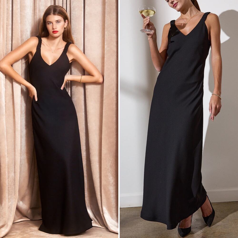 BROCHU WALKER The‎ Stella Bias Dress Black Onyx Size XS Maxi Crepe Chic Sexy